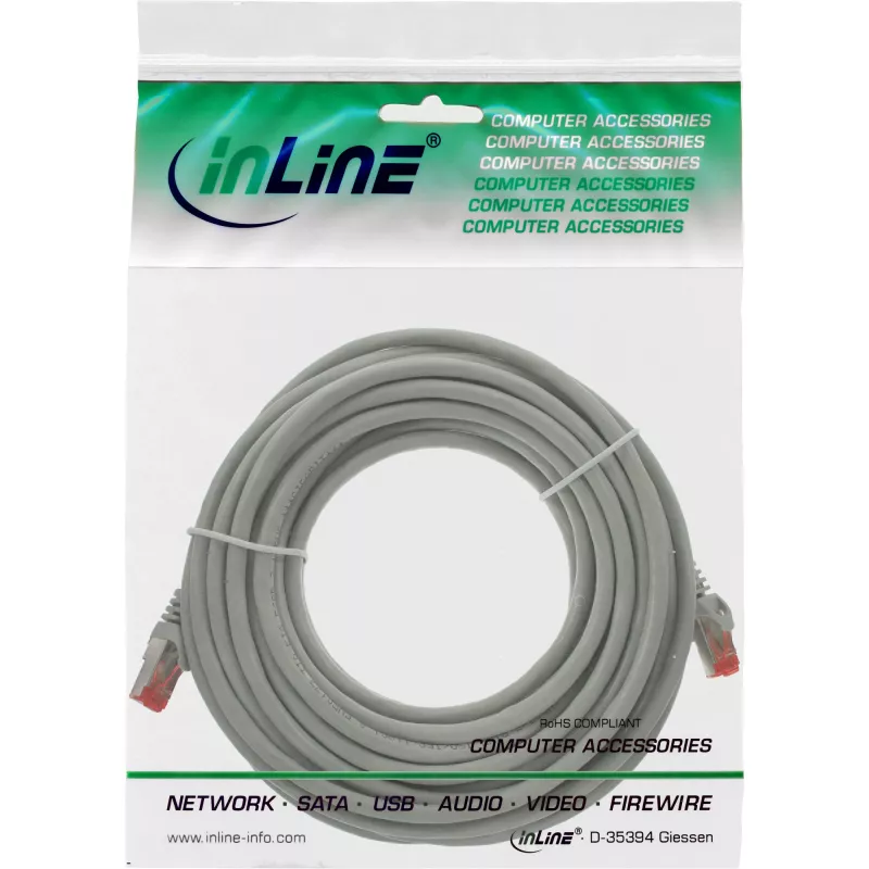 InLine Patch Cable S/FTP PiMF Cat.6 250MHz copper halogen free grey 10m