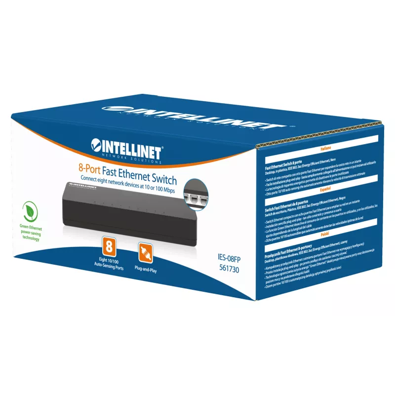 Intellinet 8-Port Fast Ethernet Switch Desktop Size, Plastic, IEEE 802.3az (Energy Efficient Ethernet), Black