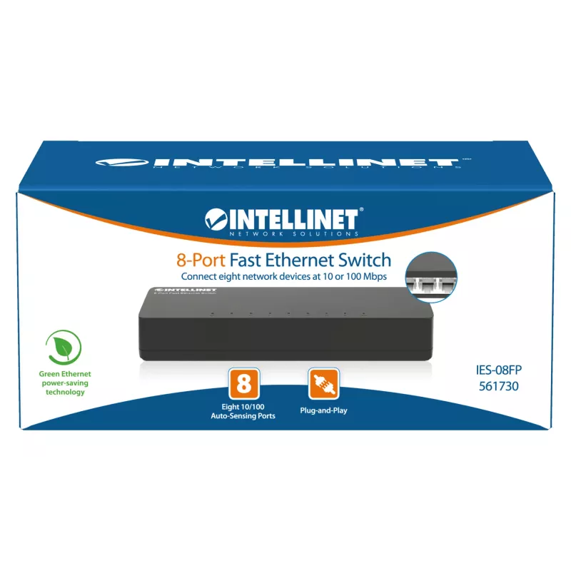 Intellinet 8-Port Fast Ethernet Switch Desktop Size, Plastic, IEEE 802.3az (Energy Efficient Ethernet), Black