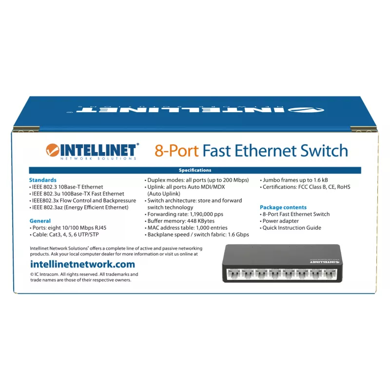 Intellinet 8-Port Fast Ethernet Switch Desktop Size, Plastic, IEEE 802.3az (Energy Efficient Ethernet), Black