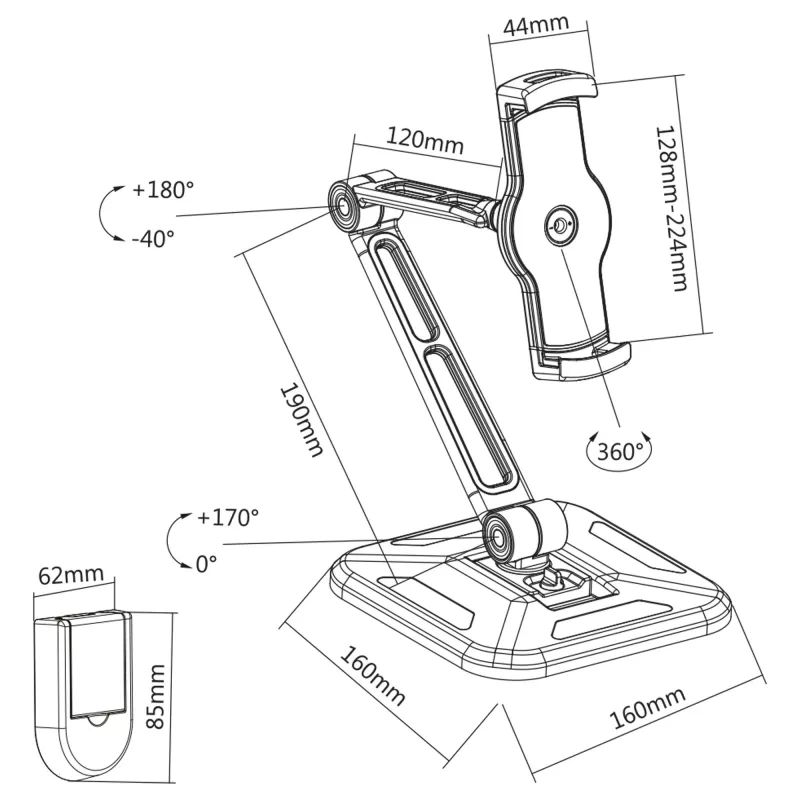 InLine Tablet Holder for Wall or Table mount, universal for 4.7 inch-12.9 inch