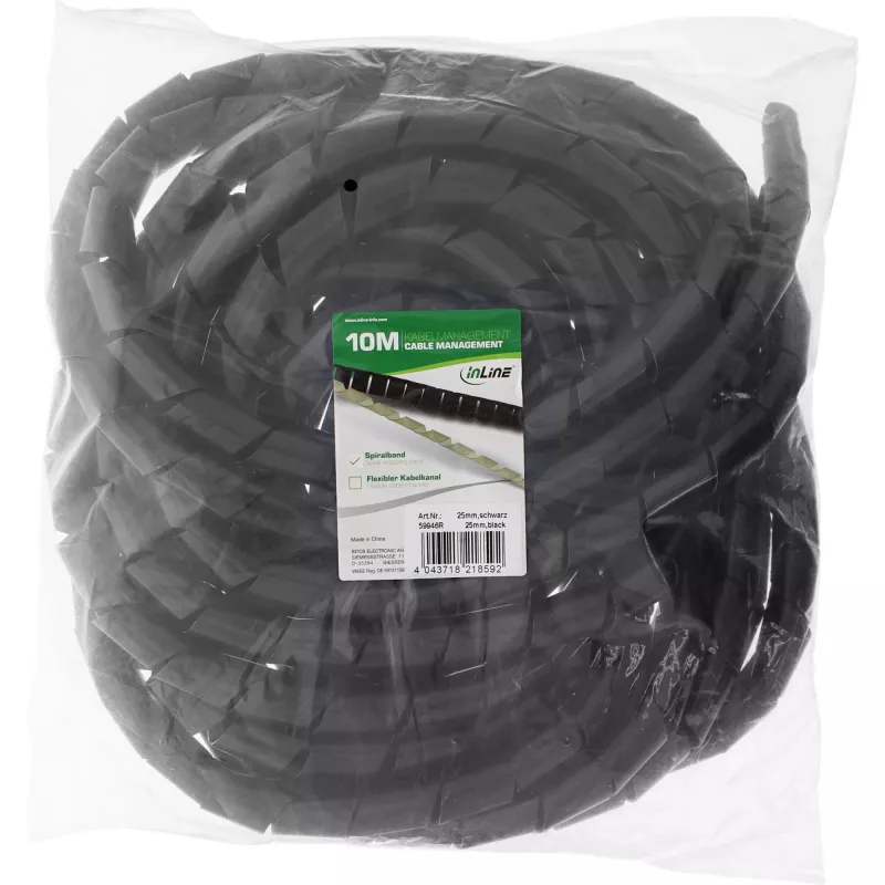 Spiral cable wrap InLine 10 m, black, 25 mm diameter
