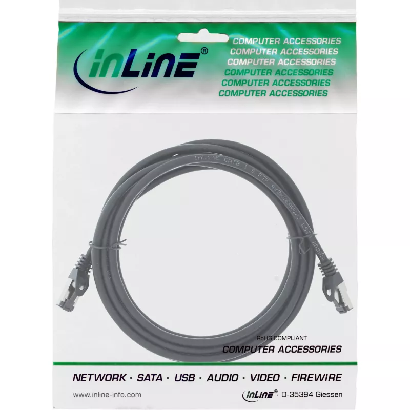 InLine Patch Cable S/FTP PiMF Cat.8.1 halogen free 2000MHz black, 0.5m