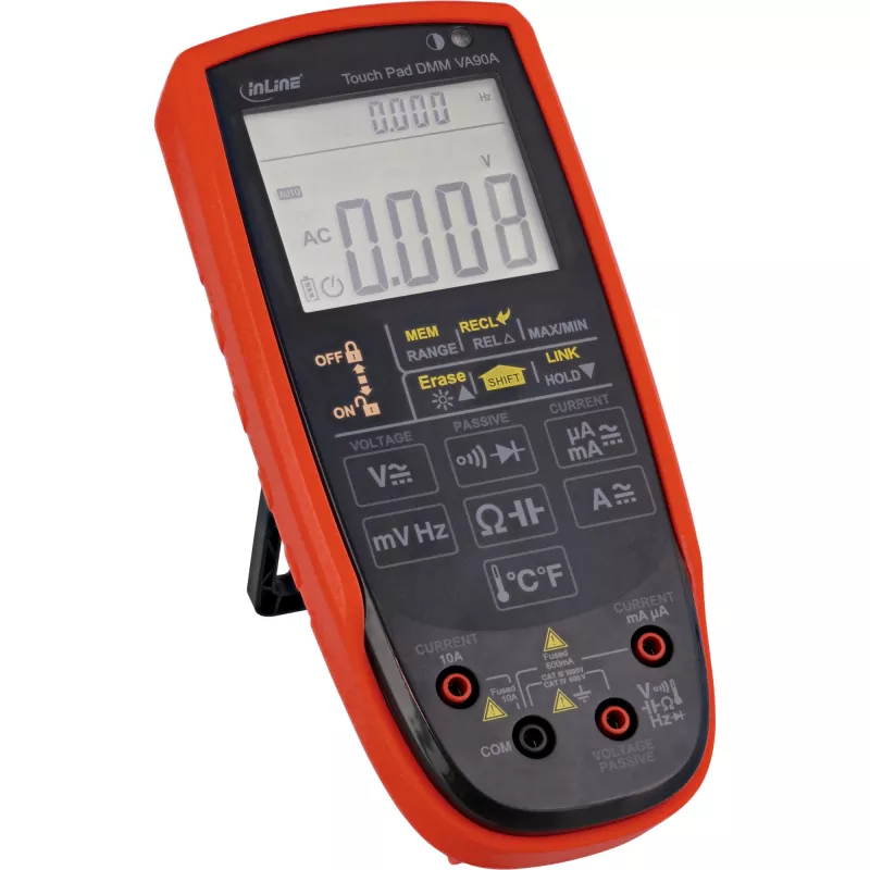 Multimeter InLine 43127 with touch pad, illuminated LED display 62x50 mm, CAT III/CAT IV, AA battery