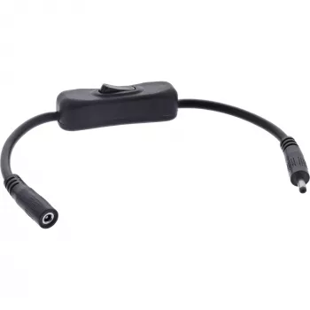 InLine DC cable with Switch, DC male/female 3.5x1.35mm, AWG 18, black, 0.20m