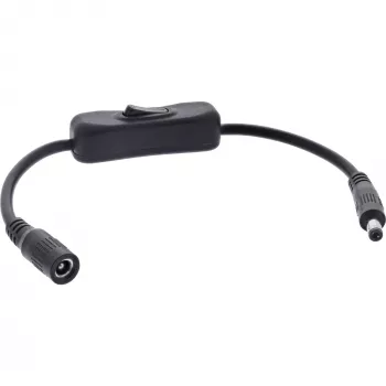 InLine DC cable with Switch, DC male/female 5,5x2,5mm, AWG 18, black, 0.20m