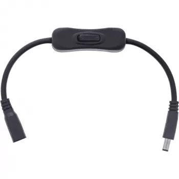 InLine DC cable with Switch, DC male/female 5,5x2,5mm, AWG 18, black, 0.20m