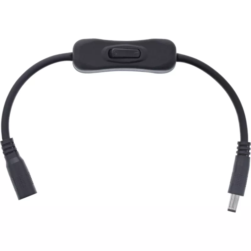 InLine DC cable with Switch, DC male/female 5,5x2,5mm, AWG 18, black, 0.20m