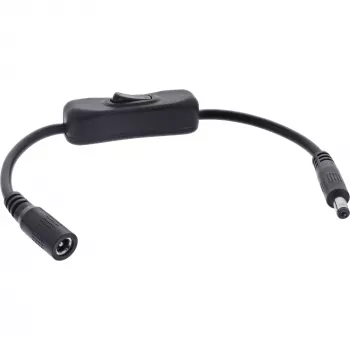 InLine DC cable with Switch, DC male/female 5.5x2.1mm, AWG 18, black, 0.20m