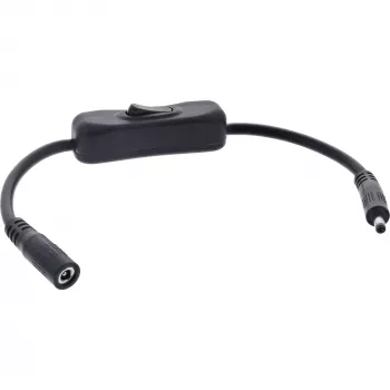 InLine DC cable with Switch, DC male/female 4.0x1.7mm, AWG 18, black, 0.20m