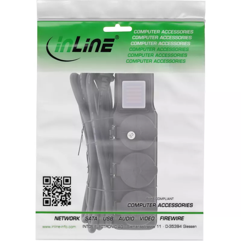 InLine 16493Q power extension 10 m 3 AC outlet(s) Black