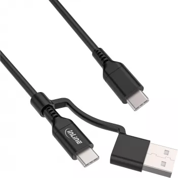 InLine 2-in-1 USB-C cable + USB-A adapter, USB 2.0, 100W, TPE, black, 2m