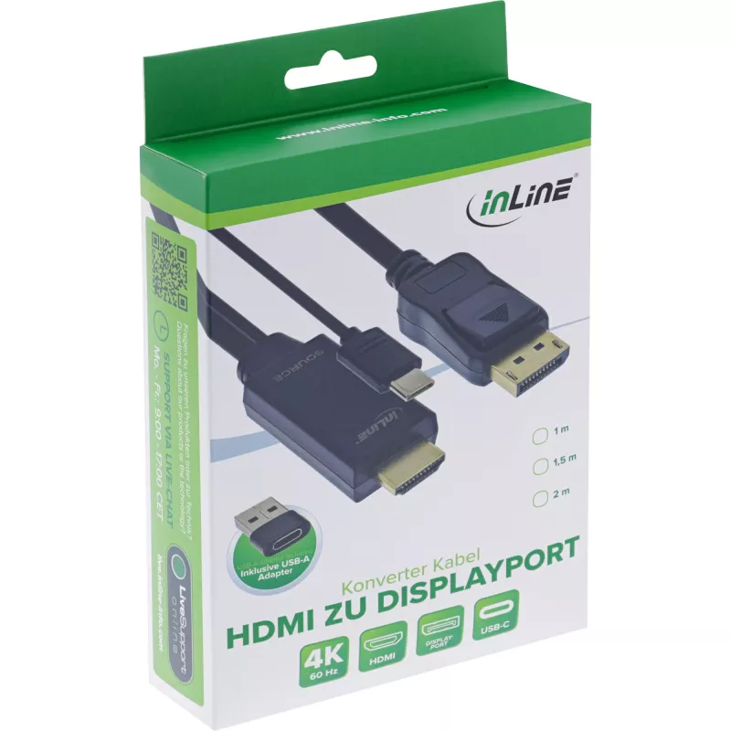 Active video converter InLine 17164I 3840 x 2160 pixels HDMI to DisplayPort
