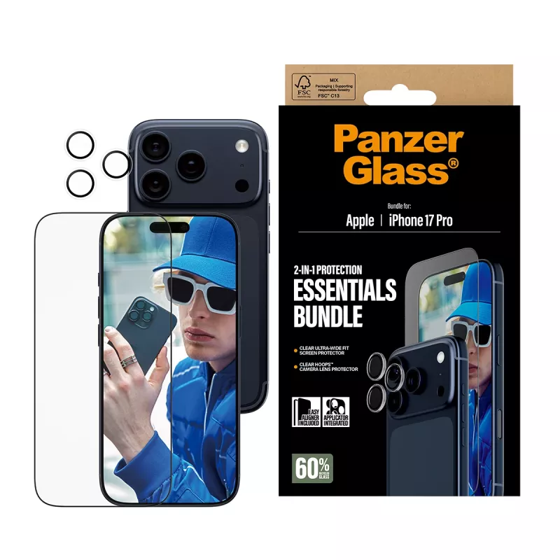 PanzerGlass 2-in-1 Essentials Bundle iPhone 17 Pro Scratch Shock Resistant
