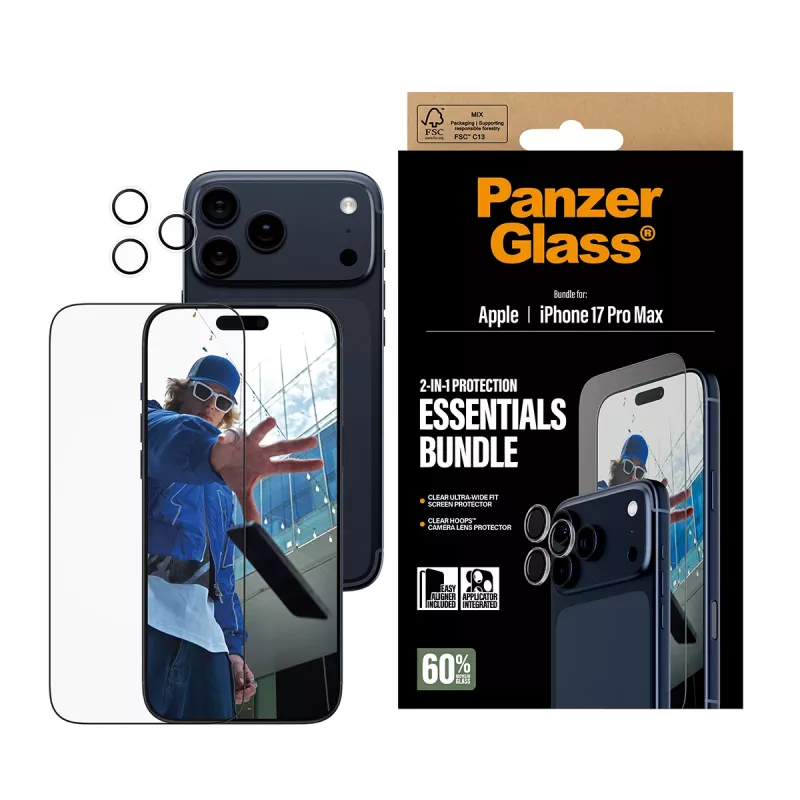 PanzerGlass 2-in-1 Essentials Bundle iPhone 17 Pro Max Scratch Shock Resistant