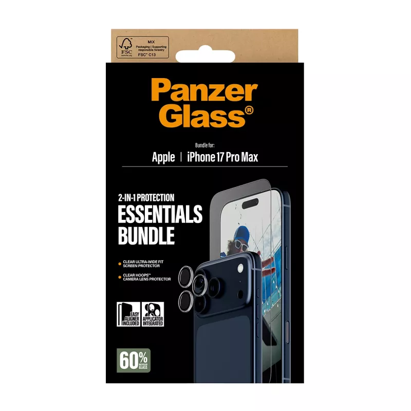 PanzerGlass 2-in-1 Essentials Bundle iPhone 17 Pro Max Scratch Shock Resistant