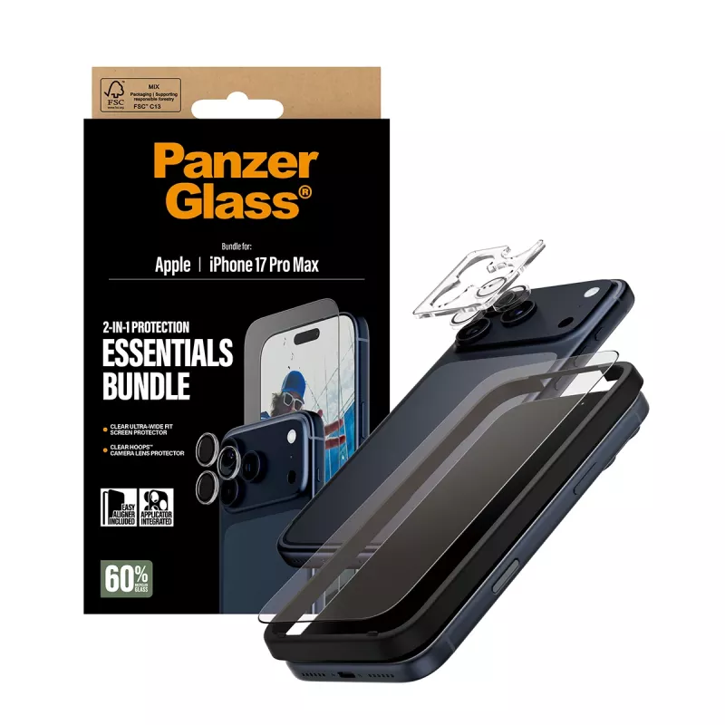 PanzerGlass 2-in-1 Essentials Bundle iPhone 17 Pro Max Scratch Shock Resistant