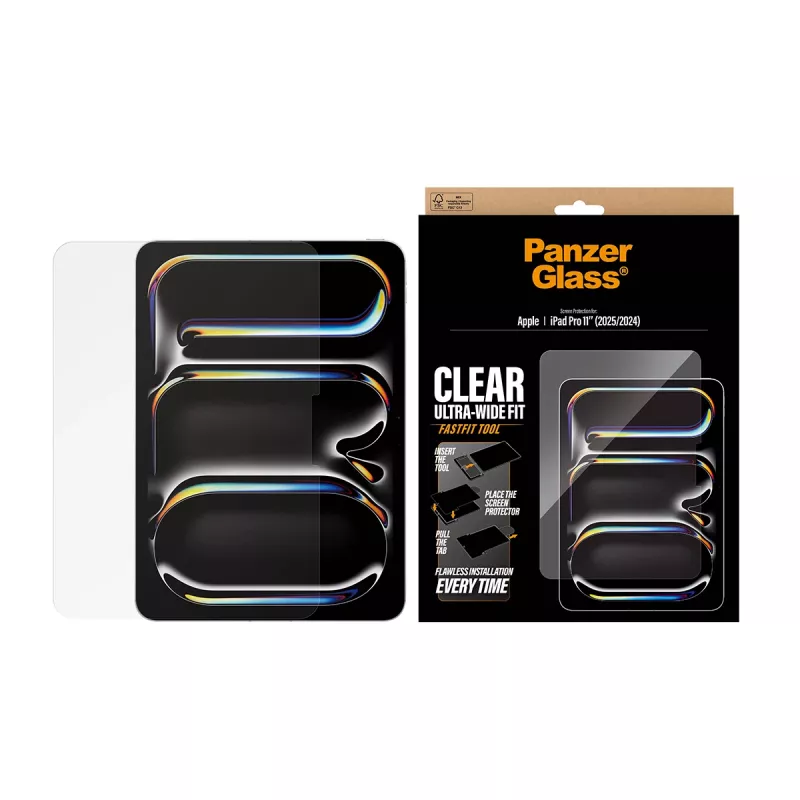 Tempered Glass Screen Protector for iPad Pro 11 inch (2024–2025) by PanzerGlass — Ultra-Wide Fit, FastFit tool