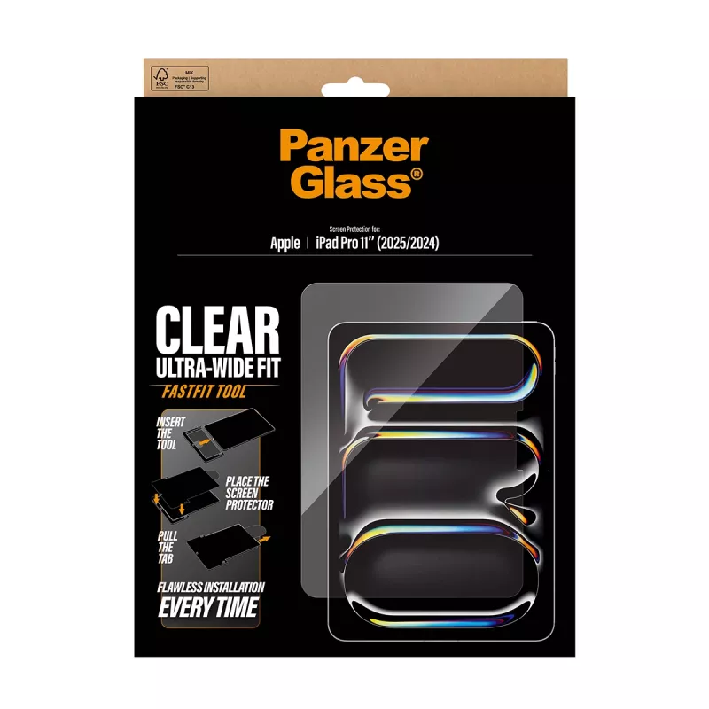 Tempered Glass Screen Protector for iPad Pro 11 inch (2024–2025) by PanzerGlass — Ultra-Wide Fit, FastFit tool