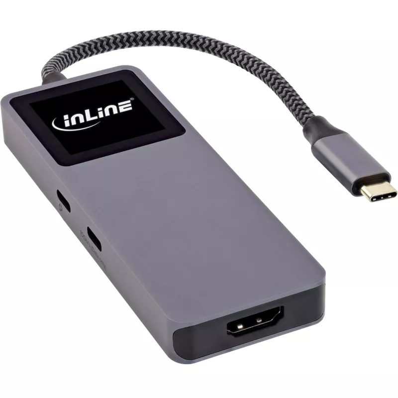 USB-C interface hub InLine 35392D USB 3.2 Gen 2 Type-C host to HDMI, USB-A, USB-C 10000 Mbit/s Grey