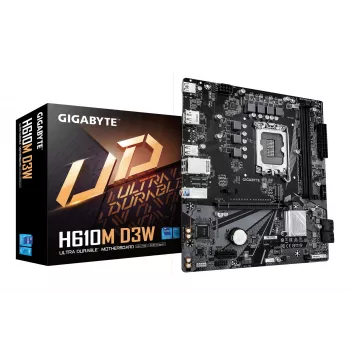Motherboard GIGABYTE H610M D3W LGA1700 for 12th–14th Gen Intel CPUs, 5+1+1 VRM, DDR5 up to 5600MHz, 128GB, PCIe 3.0 M.2, 1GbE, USB 3.2 Gen1