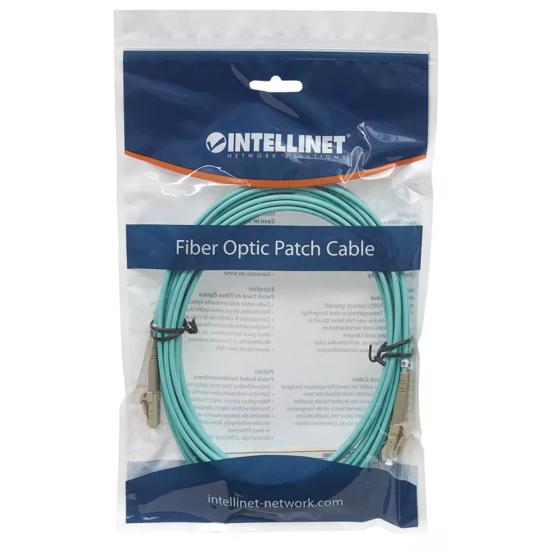 Intellinet Fiber Optic Patch Cable, OM3, LC/LC, 5m, Aqua, Duplex, Multimode, 50/125 µm, LSZH, Fibre, Lifetime Warranty