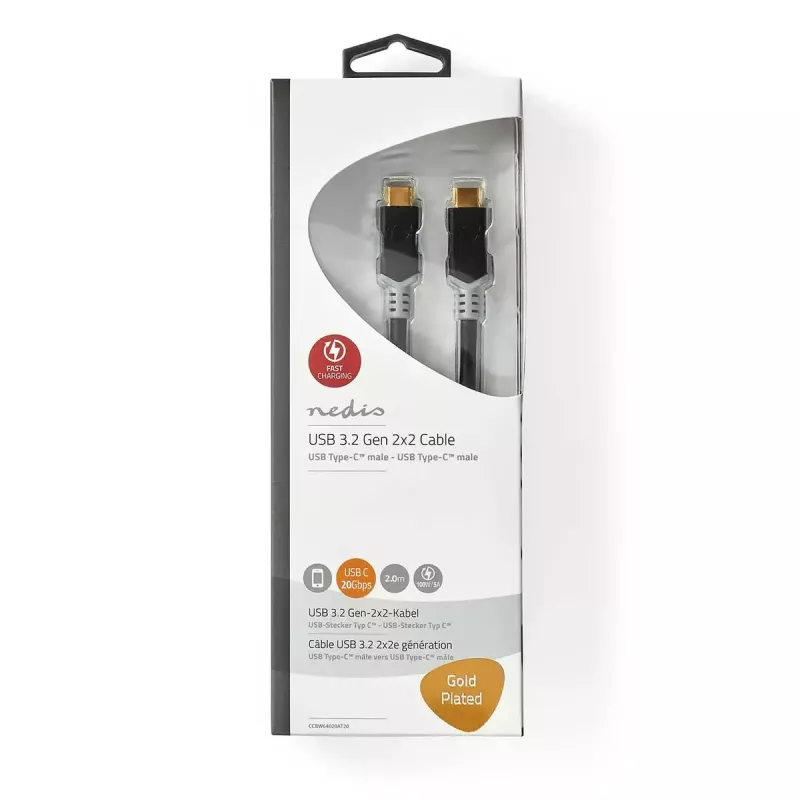 USB cable Nedis CCBW64020AT20 USB4 Gen 2x2 2 m USB C Black Silver