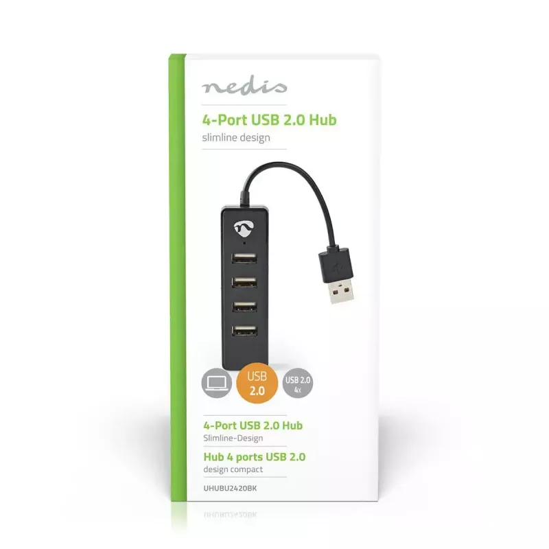 USB Hub Nedis UHUBU2420BK USB 2.0 480 Mbit/s Black