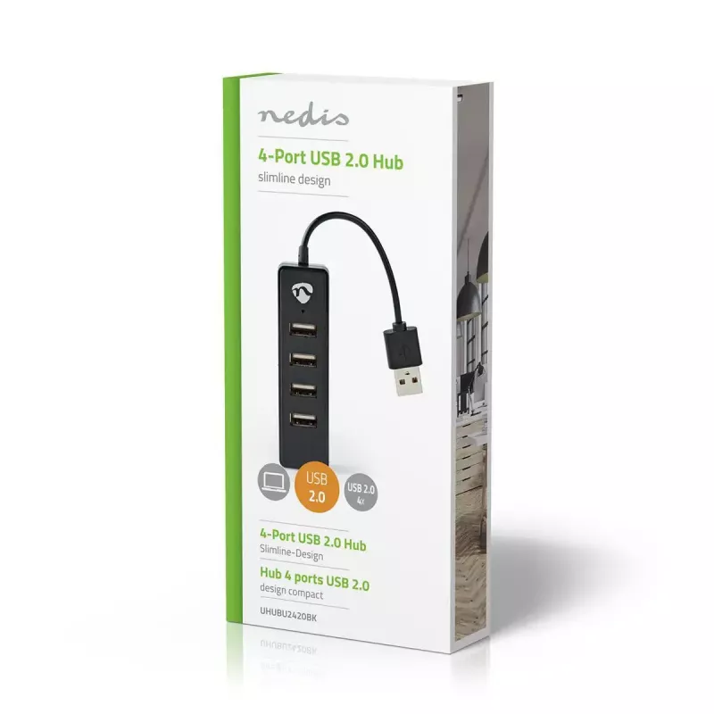 USB Hub Nedis UHUBU2420BK USB 2.0 480 Mbit/s Black