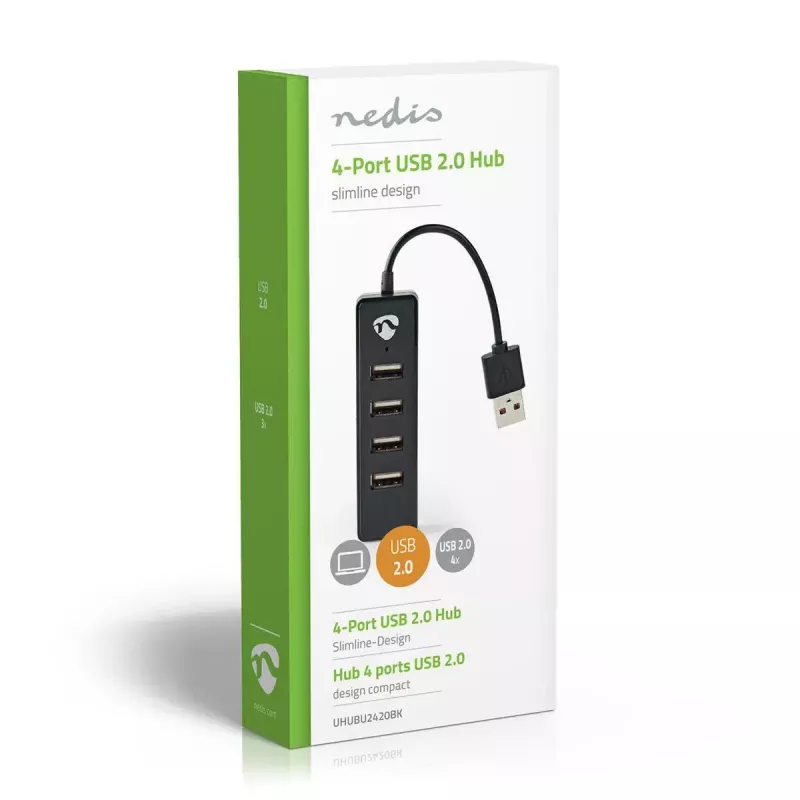 USB Hub Nedis UHUBU2420BK USB 2.0 480 Mbit/s Black