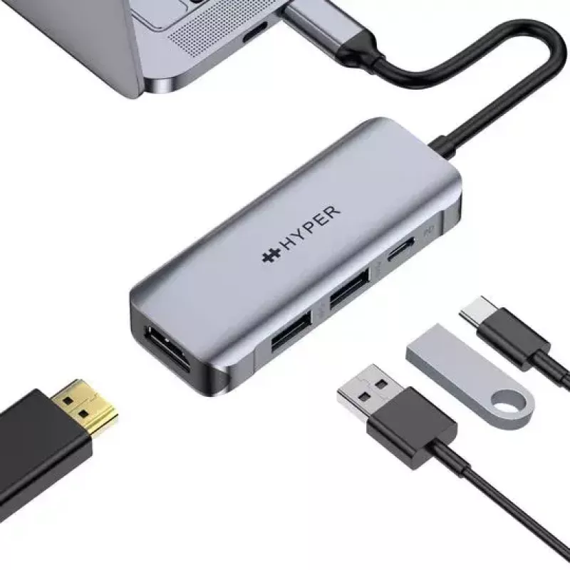 Laptop Dock HYPER HD41-GL USB 2.0 Type-C Black Grey