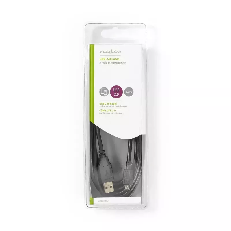 Nedis USB Cable USB 2.0 3m USB A Micro-USB B Black