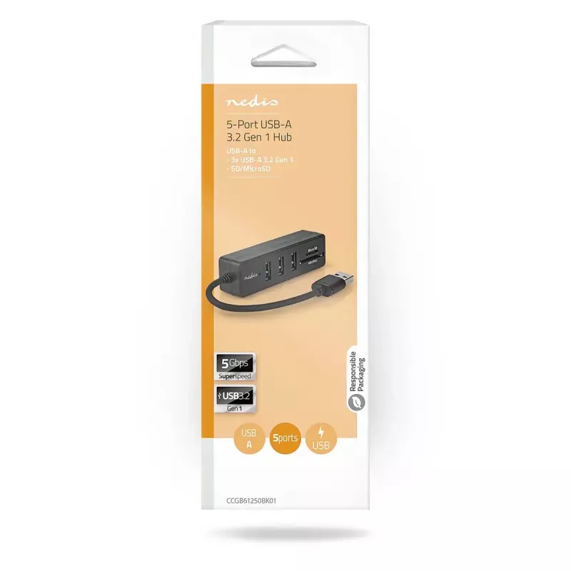 USB Hub Nedis CCGB61250BK01 USB 3.2 Gen 1 Type-A 5000 Mbit/s Black