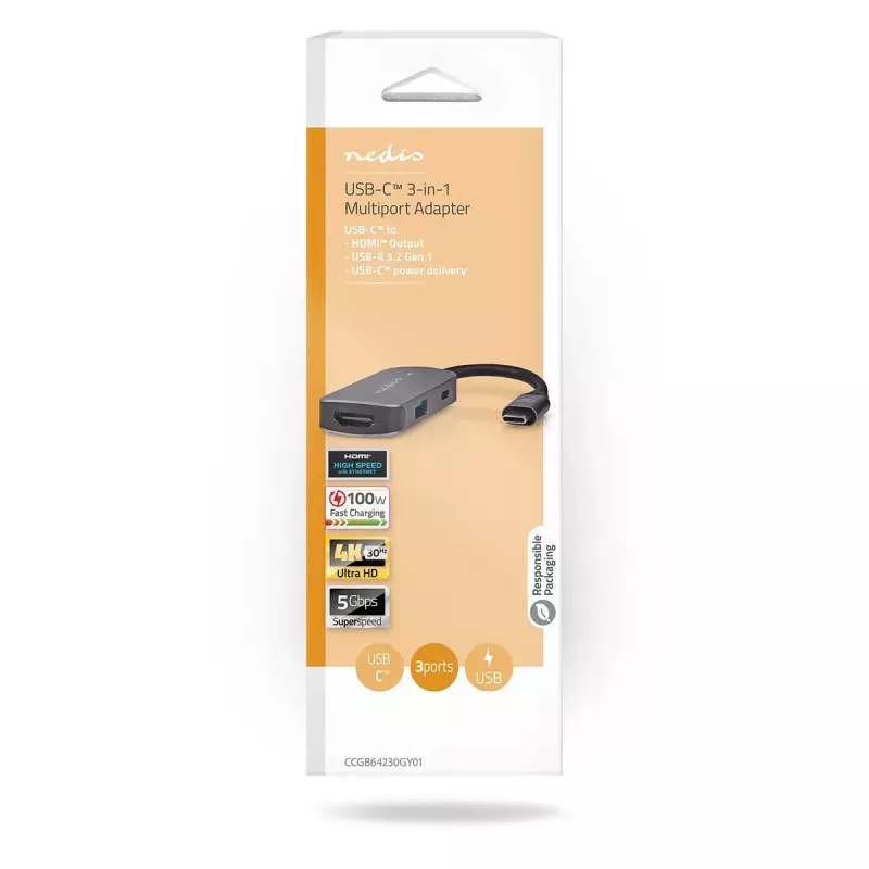 USB Hub Nedis CCGB64230GY01 Type-C 5000 Mbit/s Grey