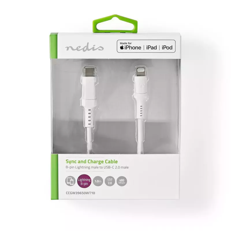 Lightning Cable Nedis CCGW39650WT10 1m White USB C