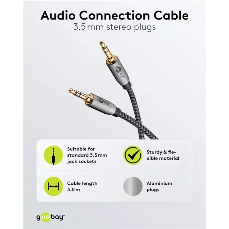 Audio cable WENTRONIC Goobay 65275 — 3 m, 3.5 mm TRS male–male, gold-plated contacts, magnetically shielded