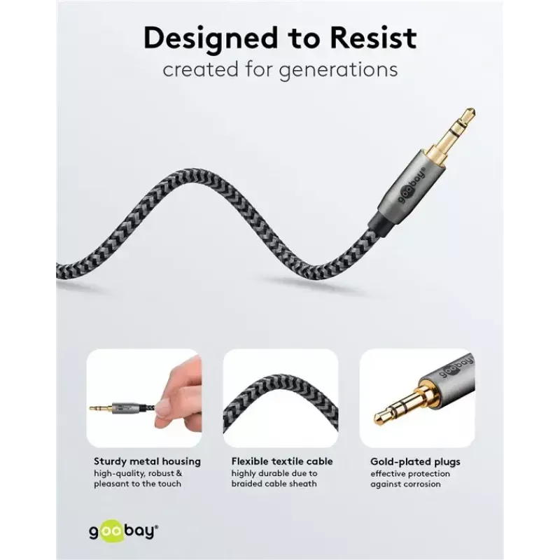 Audio cable WENTRONIC Goobay 65275 — 3 m, 3.5 mm TRS male–male, gold-plated contacts, magnetically shielded