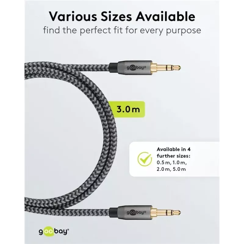 Audio cable WENTRONIC Goobay 65275 — 3 m, 3.5 mm TRS male–male, gold-plated contacts, magnetically shielded