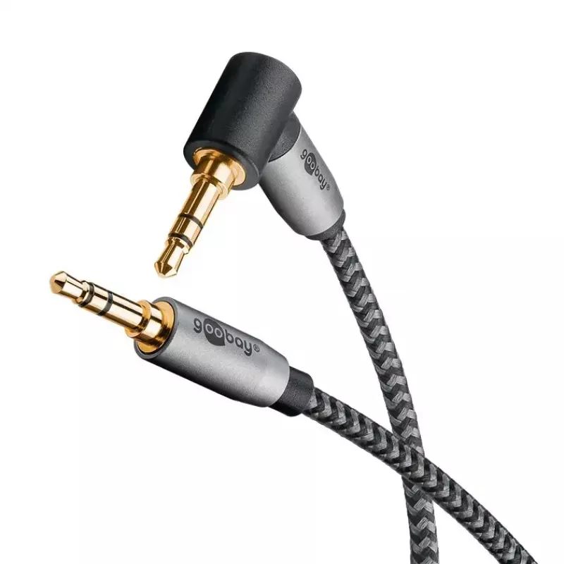Audio cable Goobay (WENTRONIC) 3.5mm TRS–3.5mm TRS, 1 m, AWG28, gold-plated, magnetically shielded, black/silver