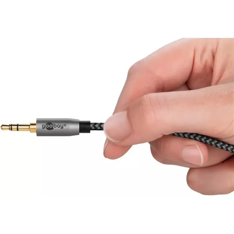 Audio cable Goobay (WENTRONIC) 3.5mm TRS–3.5mm TRS, 1 m, AWG28, gold-plated, magnetically shielded, black/silver