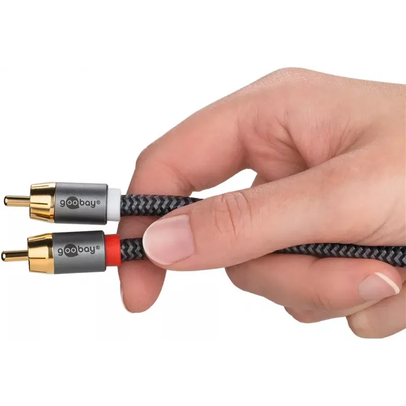 Audio cable WENTRONIC Goobay 65300 — 2 m, 2×RCA (male) to RCA (male), copper, gold-plated contacts, magnetically shielded