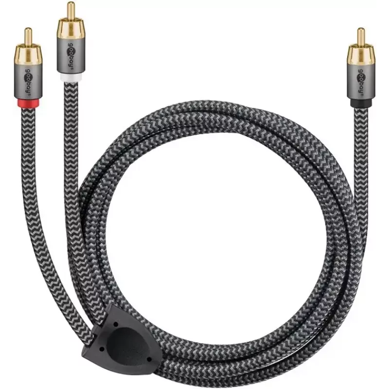 Audio cable WENTRONIC Goobay 65301 — 3 m, 2×RCA to RCA, copper conductors, gold-plated contacts, magnetically shielded
