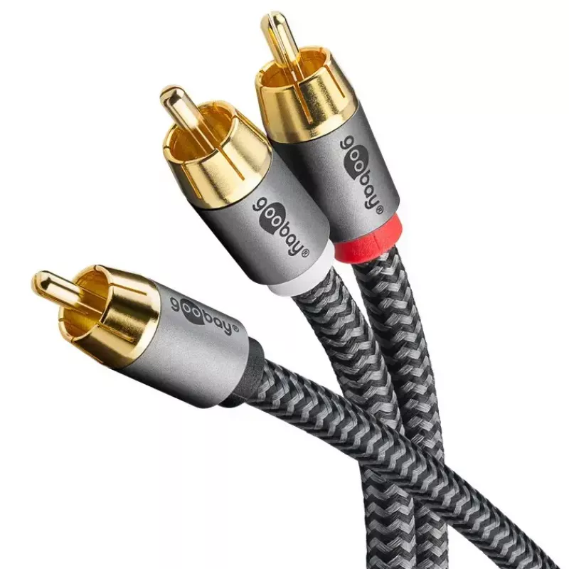 Audio cable WENTRONIC Goobay 65301 — 3 m, 2×RCA to RCA, copper conductors, gold-plated contacts, magnetically shielded