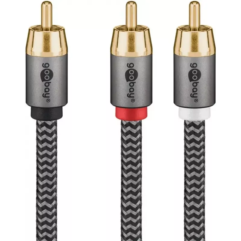 Audio cable WENTRONIC Goobay 65301 — 3 m, 2×RCA to RCA, copper conductors, gold-plated contacts, magnetically shielded