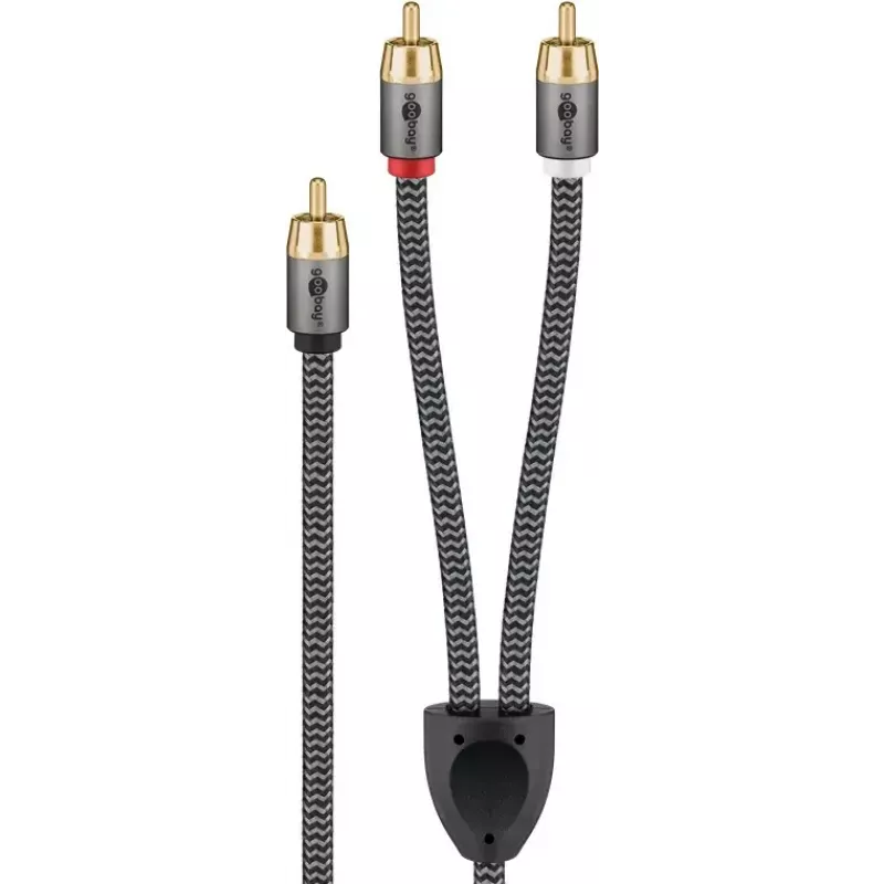 Audio cable WENTRONIC Goobay 65301 — 3 m, 2×RCA to RCA, copper conductors, gold-plated contacts, magnetically shielded