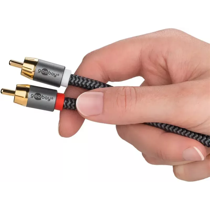 RCA audio cable WENTRONIC Goobay 65302 — 2xRCA to RCA, 5 m, copper, gold-plated contacts, magnetically shielded