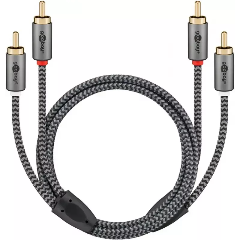 Audio cable WENTRONIC Goobay 65291 — 2×RCA male to 2×RCA male, 0.5 m, copper, gold-plated contacts, magnetically shielded