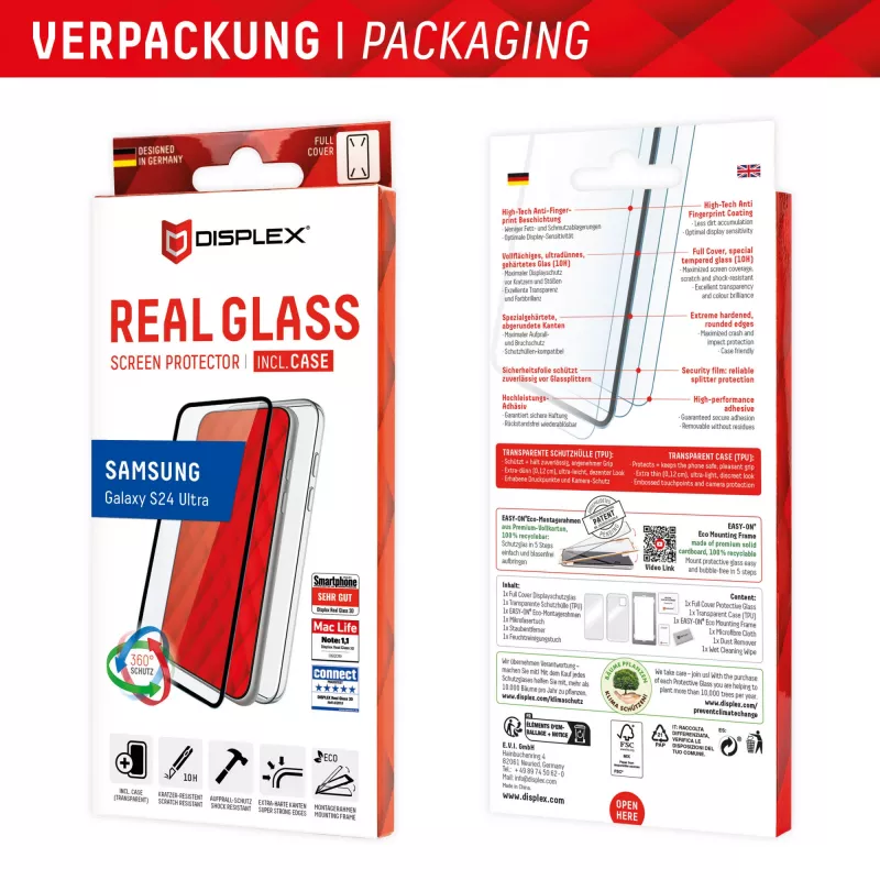 Displex Screen Protector + Case for Samsung Galaxy S24 Ultra, Eco Mounting Frame, Full Cover