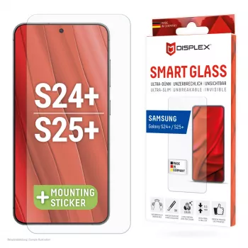 Displex Smart Glass (9H) for Samsung Galaxy S24+/S25+, Mounting Sticker, unbreakable