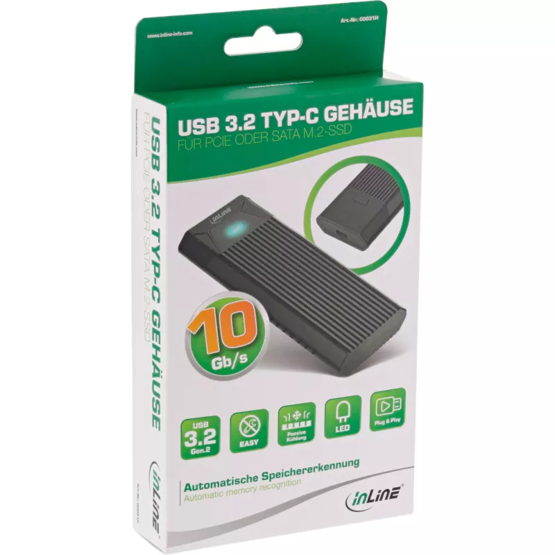 InLine USB3.2 Gen.2 USB-C to M.2 SSD (PCIe NVMe & SATA) Enclosure